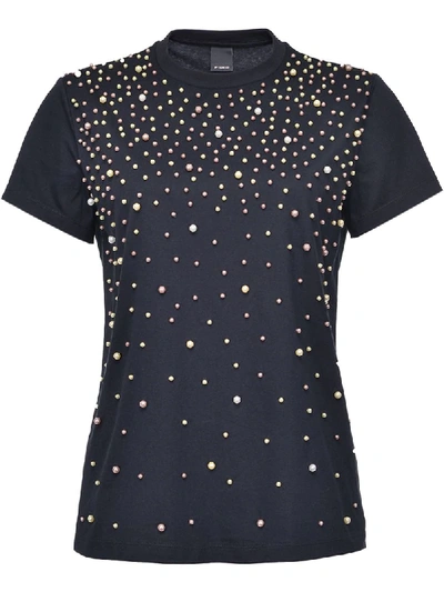 PINKO FAUX-PEARL STUDDED CREW NECK T-SHIRT