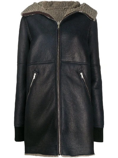 RICK OWENS SHEARLING LINED LEATHER COAT