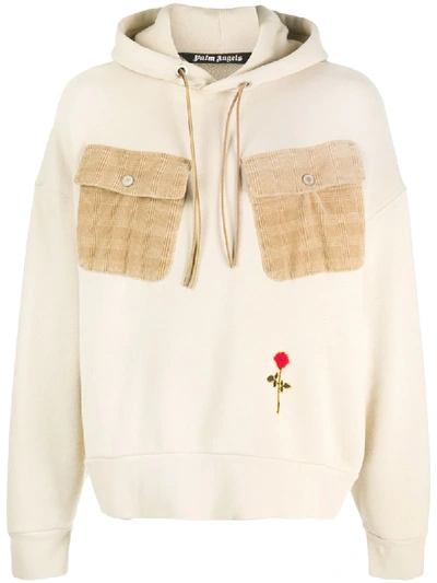 PALM ANGELS ROSE CONTRASTING POCKETS HOODIE
