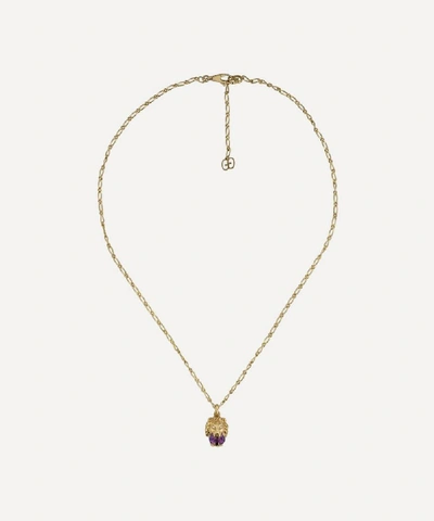 GUCCI GOLD AMETHYST AND DIAMOND LION HEAD PENDANT NECKLACE