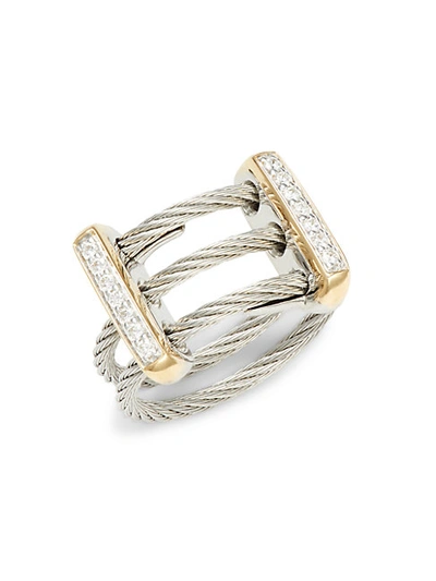 ALOR TWO-TONE STAINLESS STEEL, 18K YELLOW GOLD & DIAMOND RING