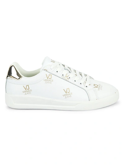 VERSACE LOGO LEATHER MIX MEDIA LOW-TOP SNEAKERS