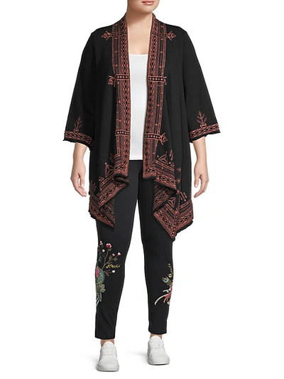 JOHNNY WAS PLUS EYAL EMBROIDERED COTTON CARDIGAN