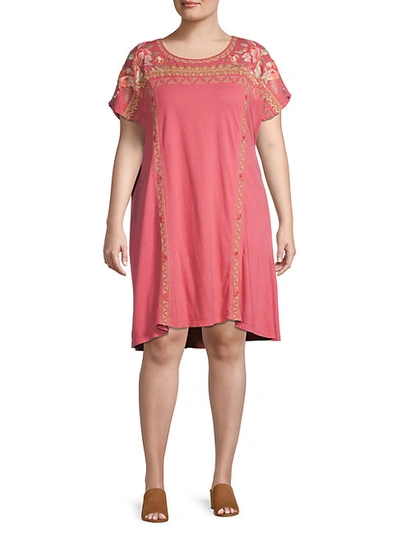 JOHNNY WAS PLUS RIANNE FLORAL EMBROIDERED SHIFT DRESS