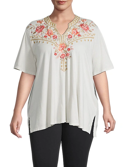 JOHNNY WAS PLUS RIANNE FLORAL-EMBROIDERED TUNIC
