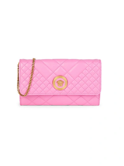 VERSACE PEONIA LEATHER WALLET ON CHAIN