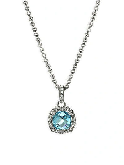 JUDITH RIPKA STERLING SILVER, WHITE SAPPHIRE & SKY BLUE CUBIC ZIRCONIA PENDANT NECKLACE