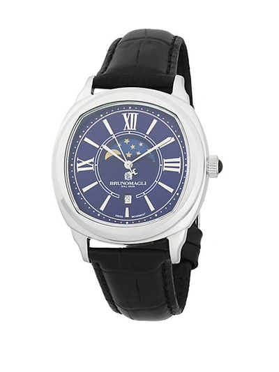 BRUNO MAGLI ANALOG MOONPHASE STAINLESS STEEL LEATHER STRAP WATCH