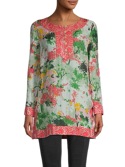 MILLY SILK-BLEND COMBO TUNIC TOP