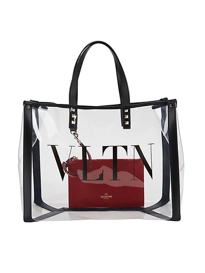 VALENTINO CLEAR STUDDED LOGO TOTE