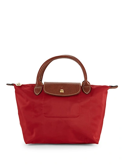 LONGCHAMP SMALL LEATHER-TRIMMED TOP HANDLE BAG
