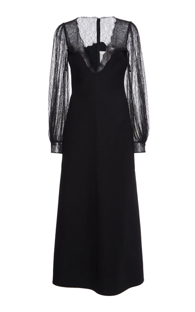 VALENTINO Lace-Detailed Wool-Silk Maxi Dress