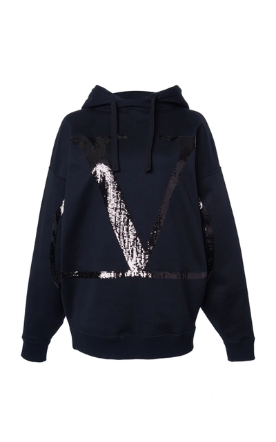 VALENTINO OVERSIZED LOGO-SEQUINED COTTON-BLEND HOODIE