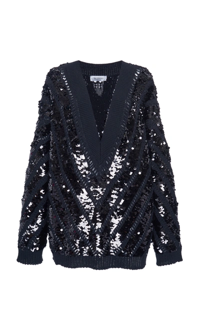 VALENTINO OVERSIZED SEQUINED WOOL V-NECK SWEATER