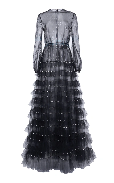 VALENTINO CRYSTAL-EMBELLISHED RUFFLED TULLE GOWN