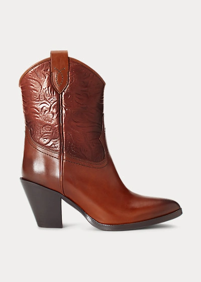 RALPH LAUREN TOOLED LEATHER ANKLE BOOT