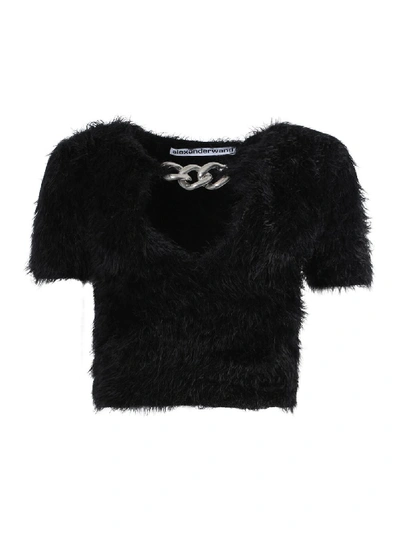 ALEXANDER WANG V-NECK PULLOVER TOP WITH CHAIN TRIM
