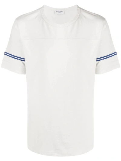 SAINT LAURENT Stripe Sleeves T-shirt White Blue