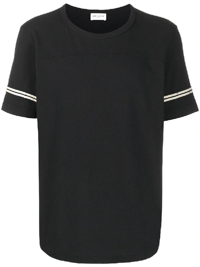 SAINT LAURENT Stripe Sleeves T-shirt Black White