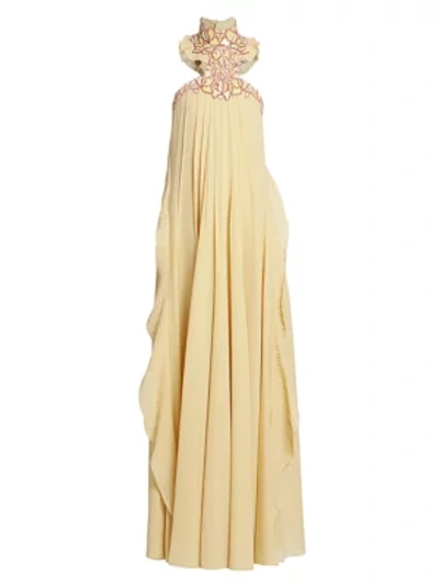 CHLOÉ Lace High-Neck Silk Georgette Gown