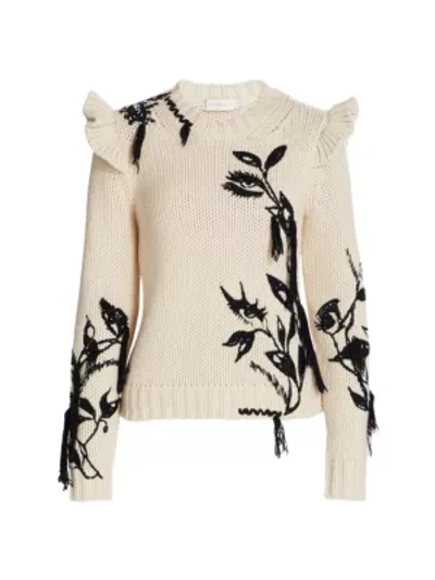 ZIMMERMANN Ladybeetle Ruffle Shoulder Embroidered Sweater