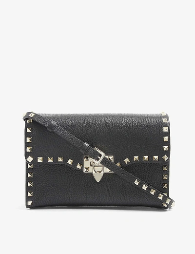 VALENTINO GARAVANI WOMENS BLACK ROCKSTUD LEATHER CROSSBODY SATCHEL