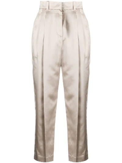 BRUNELLO CUCINELLI METALLIC HIGH-WAISTED TAPERED TROUSERS
