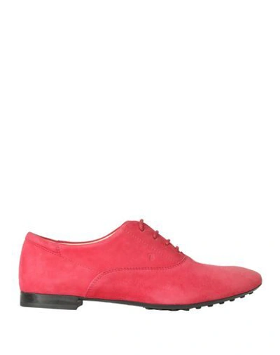 TOD'S TOD'S WOMAN LACE-UP SHOES RED SIZE 8 SOFT LEATHER
