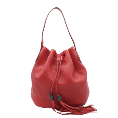 GUCCI RED LEATHER BAMBOO LADY TASSEL BUCKET BAG