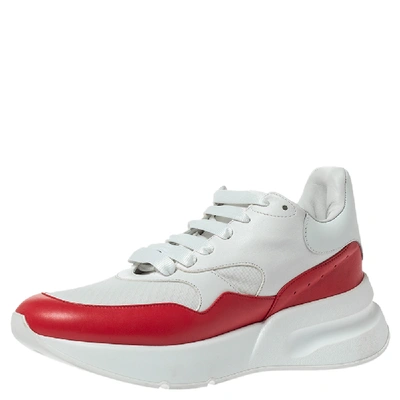 ALEXANDER MCQUEEN WHITE/RED LEATHER AND MESH OVERSIZED RUNNER SNEAKERS SIZE 41