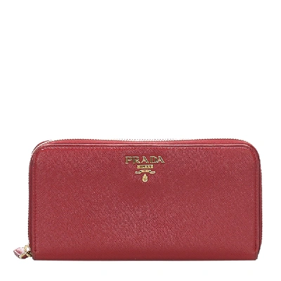 PRADA RED SAFFIANO LEATHER LONG WALLET