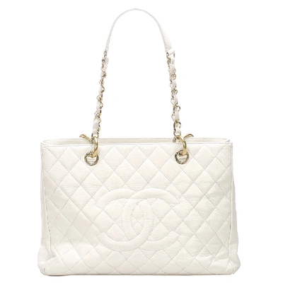 CHANEL WHITE CAVIAR LEATHER XL GRAND SHOPPING TOTE BAG