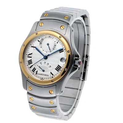 CARTIER SILVER 18K YELLOW GOLD AND STAINLESS STEEL SANTOS RONDO GMT AUTOMATIC W20038R3 MEN'S WRISTWATCH 33 M
