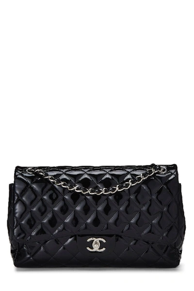 CHANEL Black Quilted Patent Leather New Classic Jumbo