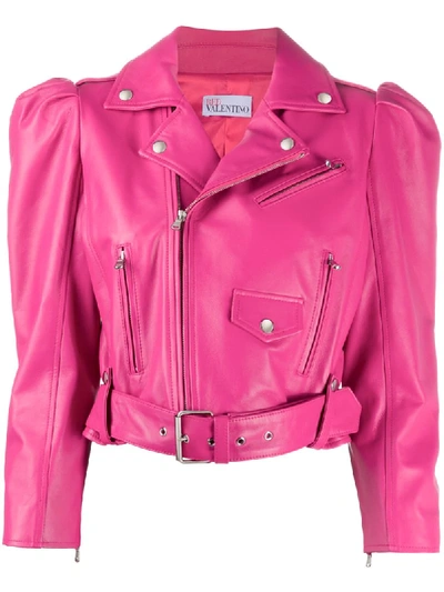RED VALENTINO PUFF-SLEEVE LEATHER JACKET