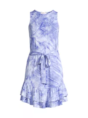 Shop Michael Michael Kors Tie-dye Ruffle Dress In Crew Blue