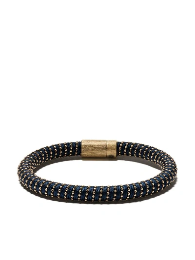 CAROLINA BUCCI YELLOW SILVER AND DARK BLUE THREADED TWISTER BAND BRACELET