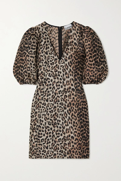 Ganni Leopard-jacquard Mini Dress In Leopard Print