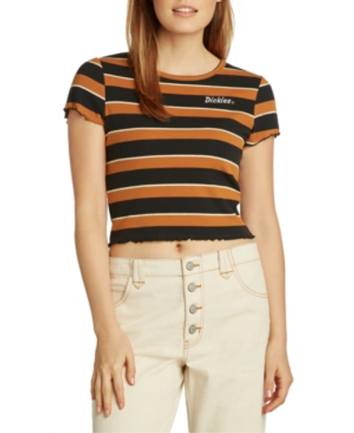 DICKIES JUNIORS' LETTUCE-EDGE STRIPED CROPPED T-SHIRT