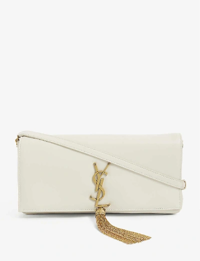 Shop Saint Laurent Kate 99 Leather Baguette Bag In White Vintage