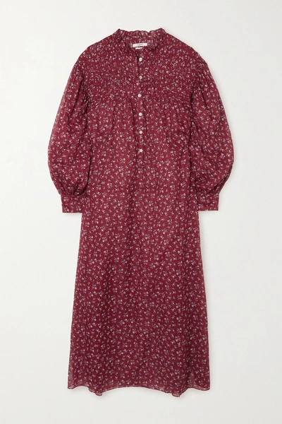 ISABEL MARANT ÉTOILE PERKINS SHIRRED FLORAL-PRINT COTTON-VOILE MIDI DRESS