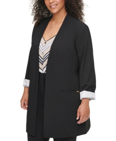 CALVIN KLEIN PLUS SIZE COLLARLESS OPEN-FRONT TOPPER JACKET