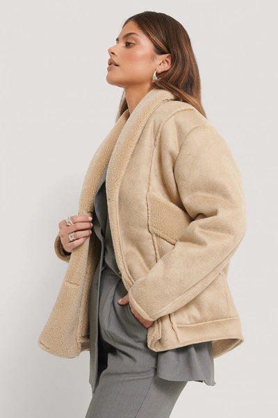 STÉPHANIE DURANT X NA-KD Slanted Pocket Suede Jacket Beige