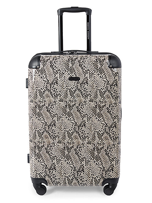 Shop Rebecca Minkoff Pippa 24-inch Snakeskin-print Suitcase In Taupe