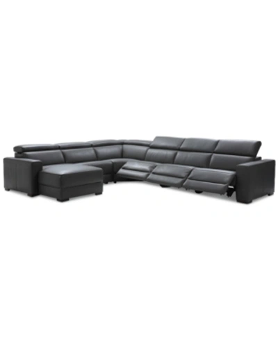 FURNITURE NEVIO 6-PC LEATHER SECTIONAL SOFA WITH CHAISE, 3 POWER RECLINERS AND ARTICULATING HEADRESTS, CREATED