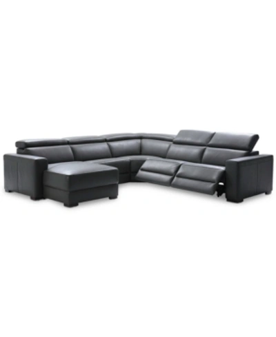 FURNITURE NEVIO 5-PC LEATHER SECTIONAL, 2 POWER RECLINERS, CREATED FOR MACY'S