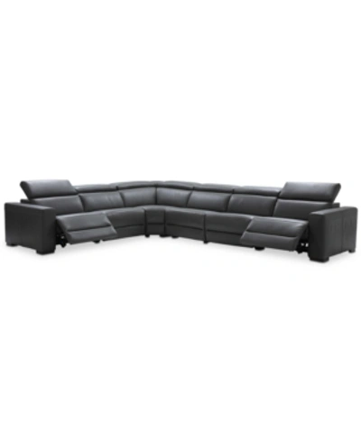 FURNITURE NEVIO 6-PC LEATHER "L" SHAPED SECTIONAL SOFA WITH 2 POWER RECLINERS AND ARTICULATING HEADRESTS, CREA