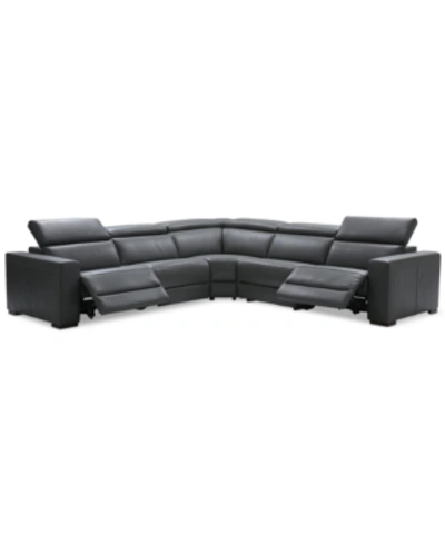 FURNITURE NEVIO 5-PC. LEATHER "L" SHAPED SECTIONAL WITH 2 POWER RECLINERS WITH ARTICULATING HEADRESTS, CREATED
