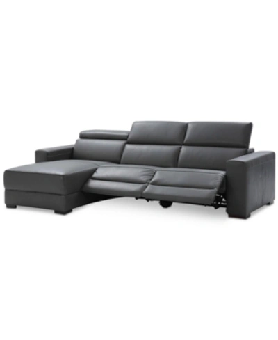 FURNITURE NEVIO 115" 3-PC LEATHER SECTIONAL SOFA WITH CHAISE, 2 POWER RECLINERS AND ARTICULATING HEADRESTS, CR