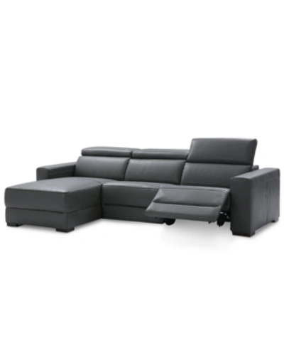 FURNITURE NEVIO 3-PC LEATHER SECTIONAL SOFA WITH CHAISE, 1 POWER RECLINER AND ARTICULATING HEADRESTS, CREATED 